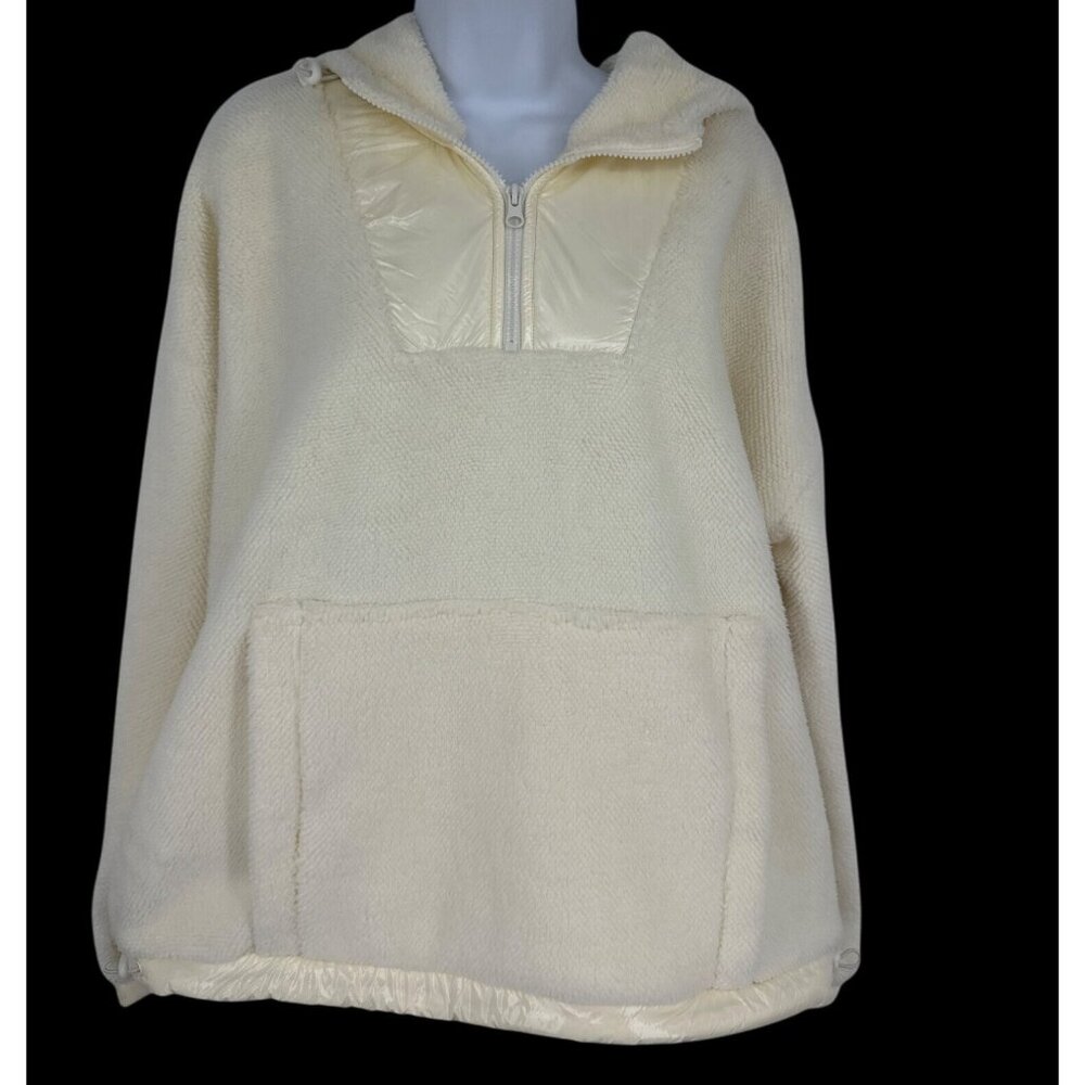 Mono b Sherpa Fleece Hooded With Half-Zip Pullover Womens Size L